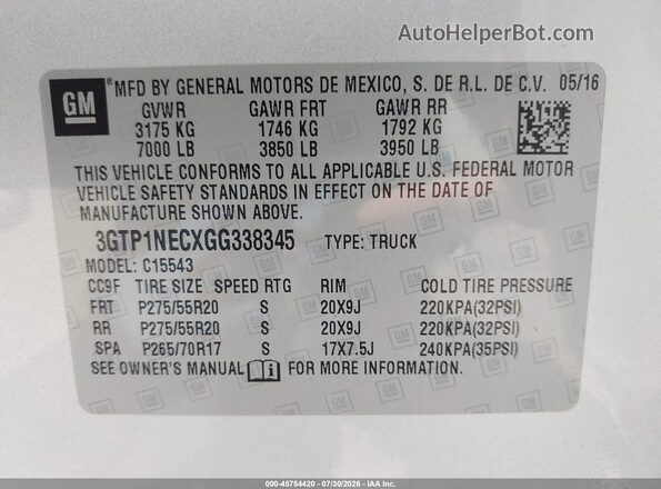 3GTP1NECXGG338345 2016 GMC SIERRA Silver Շարժիչի բաժամունքի տեսք