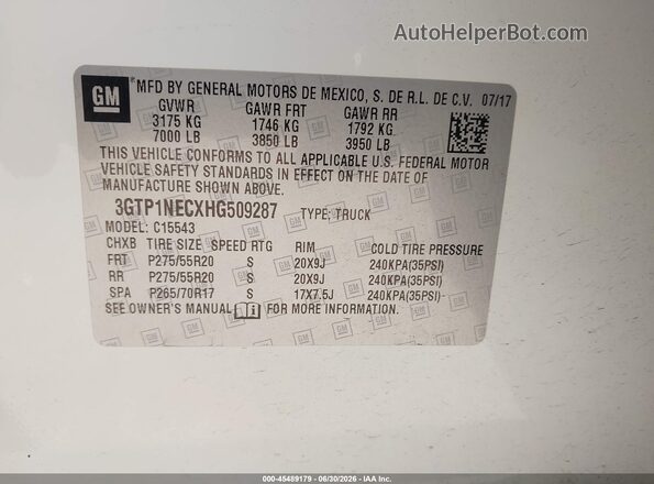 3GTP1NECXHG509287 2017 GMC SIERRA White Շարժիչի բաժամունքի տեսք