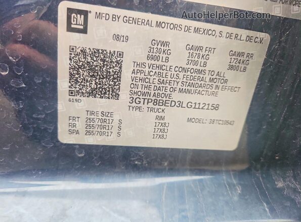 3GTP8BED3LG112158 2020 GMC SIERRA Blue Engine compartment view