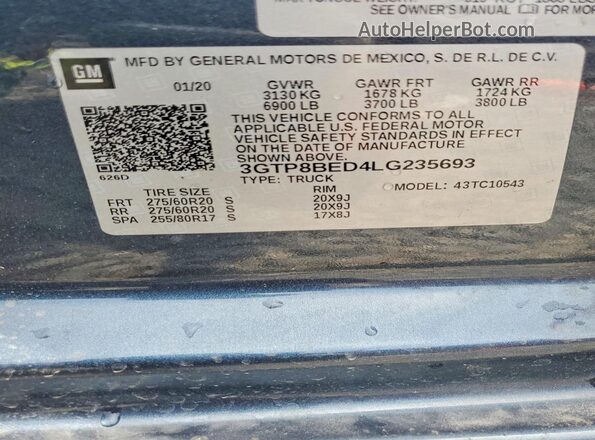 3GTP8BED4LG235693 2020 GMC SIERRA Black Вид підкапотного простору