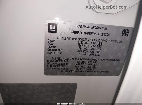 3GTP8BED5LG295398 2020 GMC SIERRA White Շարժիչի բաժամունքի տեսք