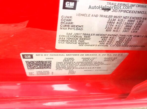 3GTP8CED2MG113745 2021 GMC SIERRA Красный Вид подкапотного пространства
