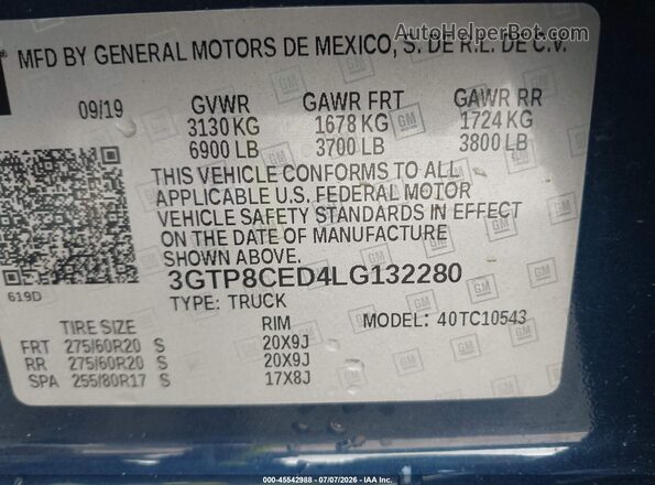 3GTP8CED4LG132280 2020 GMC SIERRA Синий Вид подкапотного пространства