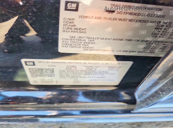 3GTP8DED1LG173200 2020 GMC SIERRA Black VIN კოდის სტიკერის ხედი