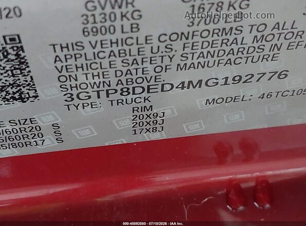 3GTP8DED4MG192776 2021 GMC SIERRA Burgundy Vista del compartimento del motor