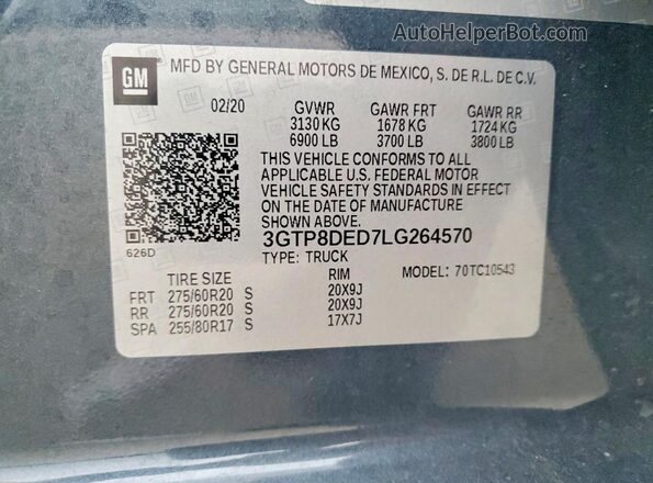 3GTP8DED7LG264570 2020 GMC SIERRA Угольный Вид подкапотного пространства