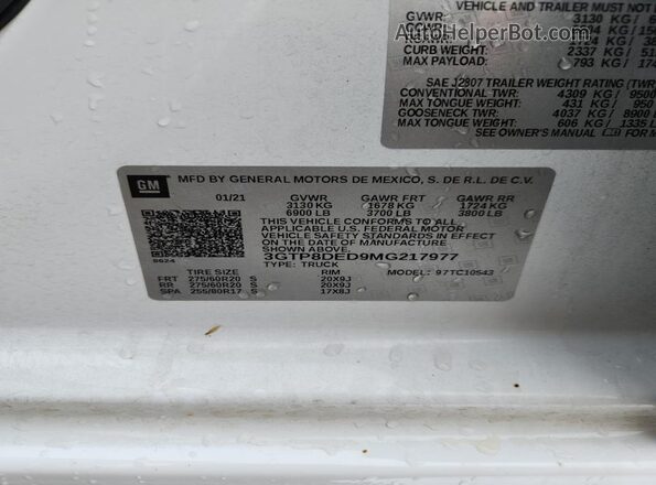 3GTP8DED9MG217977 2021 GMC SIERRA White Вид підкапотного простору