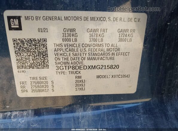 3GTP8DEDXMG215820 2021 GMC SIERRA Navy Вид підкапотного простору