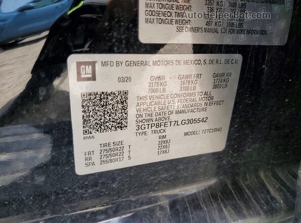 3GTP8FET7LG305542 2020 GMC SIERRA Black Vista del compartimento del motor