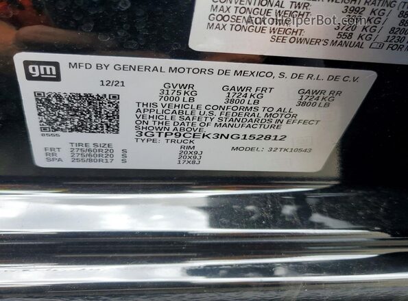 3GTP9CEK3NG152812 2022 GMC SIERRA Black Engine compartment view