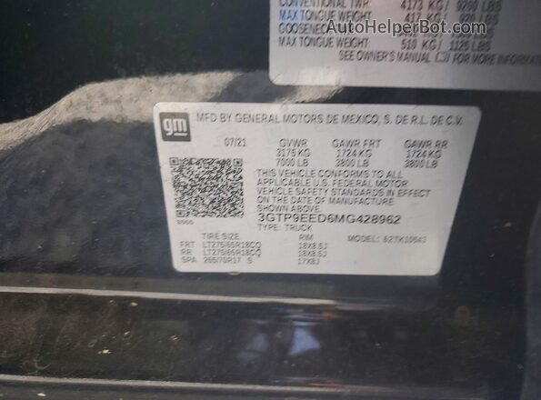 3GTP9EED6MG428962 2021 GMC SIERRA Черный Вид подкапотного пространства