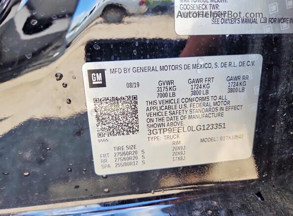 3GTP9EEL0LG123351 2020 GMC SIERRA Black Շարժիչի բաժամունքի տեսք