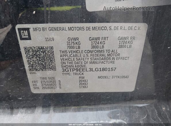 3GTP9EEL3LG180157 2020 GMC SIERRA Black Widok komory silnika
