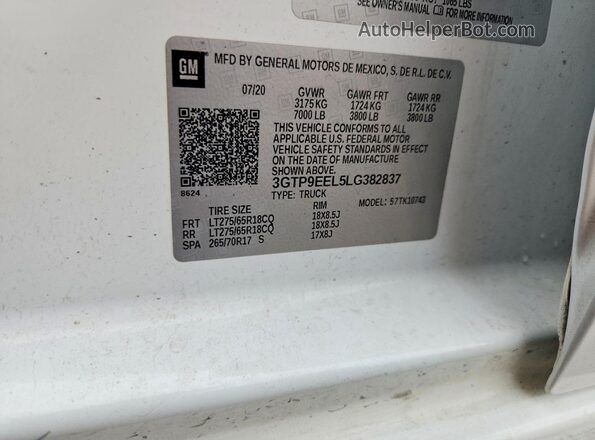 3GTP9EEL5LG382837 2020 GMC SIERRA White Вид підкапотного простору