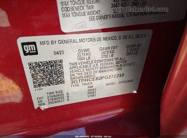 3GTPHCE82PG272210 2023 GMC SIERRA Burgundy Vista del compartimento del motor