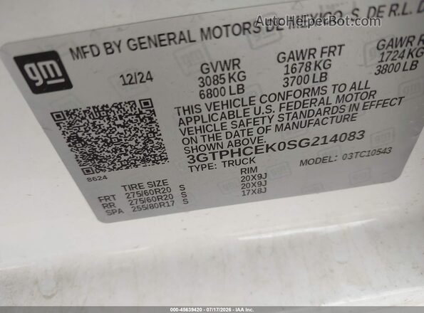 3GTPHCEK0SG214083 2025 GMC SIERRA White Widok komory silnika