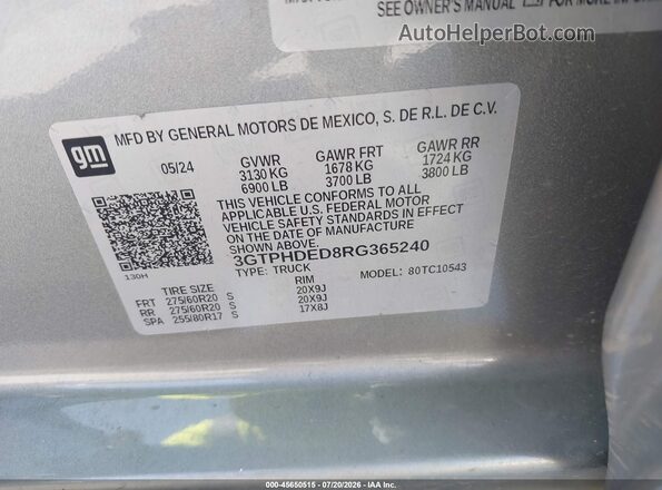 3GTPHDED8RG365240 2024 GMC SIERRA Gray Вид підкапотного простору