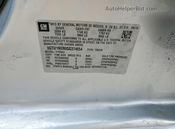 3GTU1NER6GG374654 2016 GMC SIERRA Silver Widok komory silnika