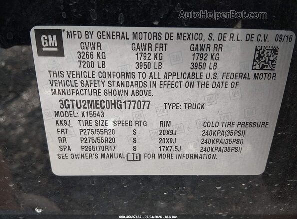 3GTU2MEC0HG177077 2017 GMC SIERRA Black Widok komory silnika