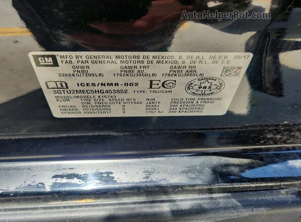 3GTU2MEC5HG453852 2017 GMC SIERRA Black ძრავის განყოფილების ხედი