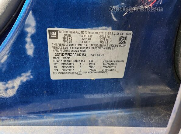 3GTU2MEC7GG107154 2016 GMC SIERRA Blue Շարժիչի բաժամունքի տեսք