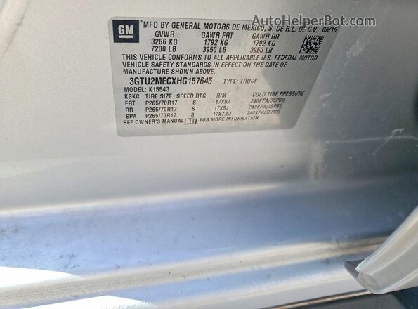 3GTU2MECXHG157645 2017 GMC SIERRA Silver Вид підкапотного простору