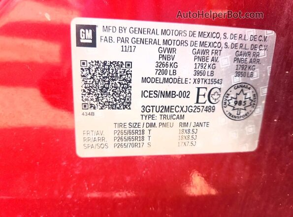 3GTU2MECXJG257489 2018 GMC SIERRA Red Вид підкапотного простору