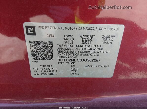 3GTU2NEC0JG362287 2018 GMC SIERRA Красный Вид подкапотного пространства