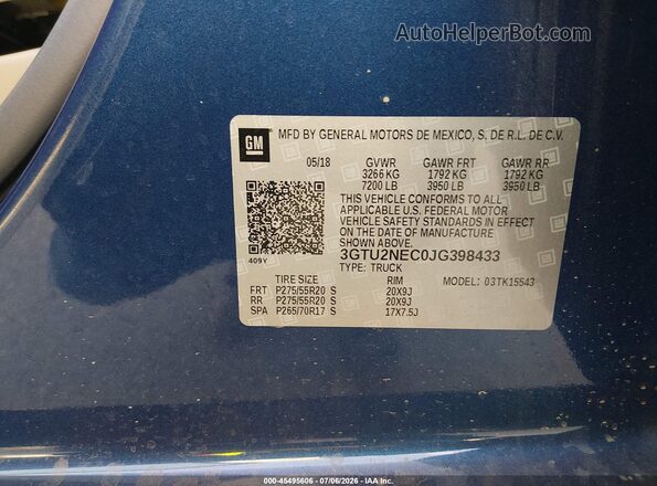 3GTU2NEC0JG398433 2018 GMC SIERRA Blue Engine compartment view