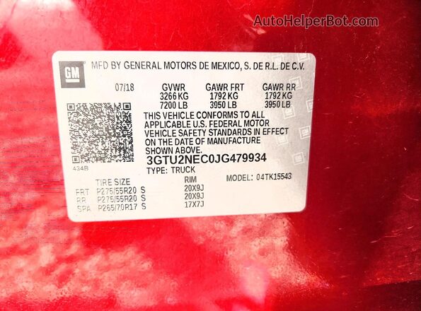 3GTU2NEC0JG479934 2018 GMC SIERRA Maroon Вид підкапотного простору