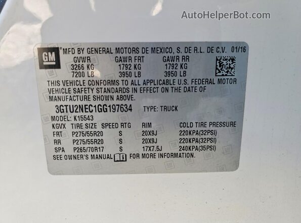 3GTU2NEC1GG197634 2016 GMC SIERRA White Вид підкапотного простору
