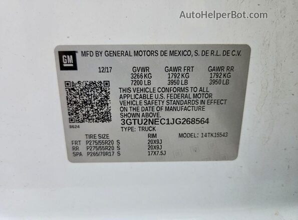3GTU2NEC1JG268564 2018 GMC SIERRA White Շարժիչի բաժամունքի տեսք
