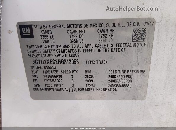 3GTU2NEC2HG313053 2017 GMC SIERRA White Շարժիչի բաժամունքի տեսք
