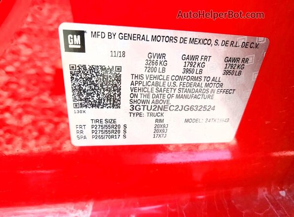 3GTU2NEC2JG632524 2018 GMC SIERRA Red Շարժիչի բաժամունքի տեսք