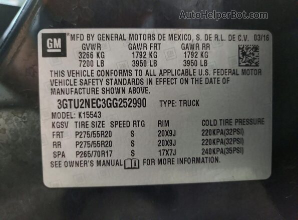 3GTU2NEC3GG252990 2016 GMC SIERRA Black Вид підкапотного простору