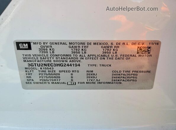 3GTU2NEC3HG244194 2017 GMC SIERRA White Engine compartment view