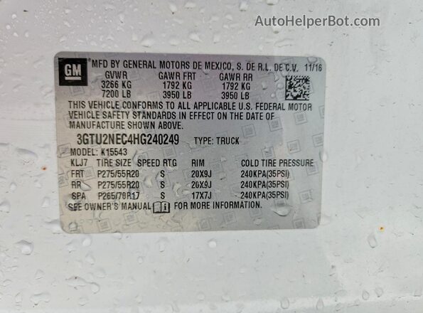3GTU2NEC4HG240249 2017 GMC SIERRA White Widok komory silnika