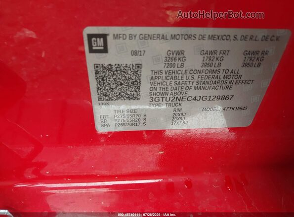 3GTU2NEC4JG129867 2018 GMC SIERRA Красный Вид подкапотного пространства