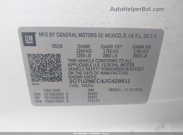 3GTU2NEC4JG428811 2018 GMC SIERRA White Շարժիչի բաժամունքի տեսք