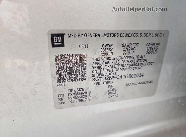 3GTU2NEC4JG501014 2018 GMC SIERRA Серебряный Вид подкапотного пространства