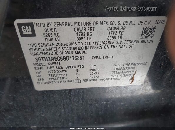 3GTU2NEC5GG176351 2016 GMC SIERRA Black Vista del compartimento del motor