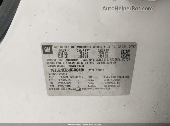 3GTU2NEC5HG409100 2017 GMC SIERRA White Vista del compartimento del motor