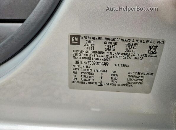 3GTU2NEC6GG290309 2016 GMC SIERRA Silver Вид підкапотного простору
