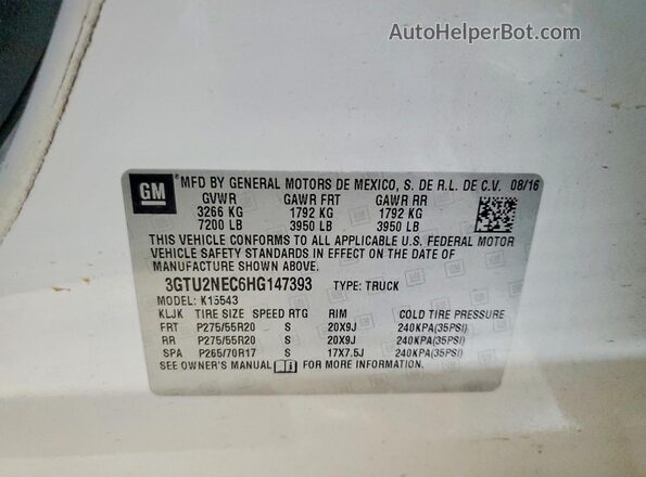 3GTU2NEC6HG147393 2017 GMC SIERRA White Vista del compartimento del motor