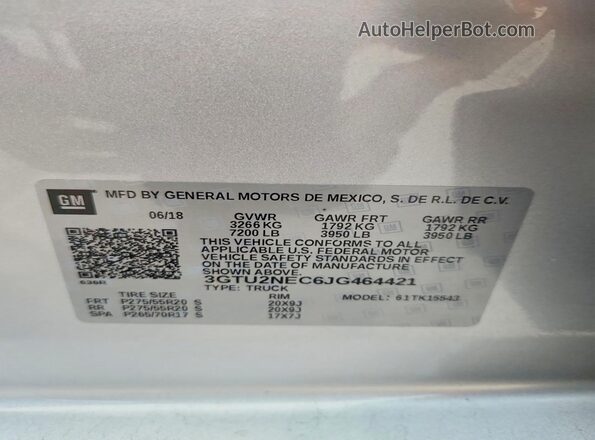 3GTU2NEC6JG464421 2018 GMC SIERRA Silver Вид підкапотного простору