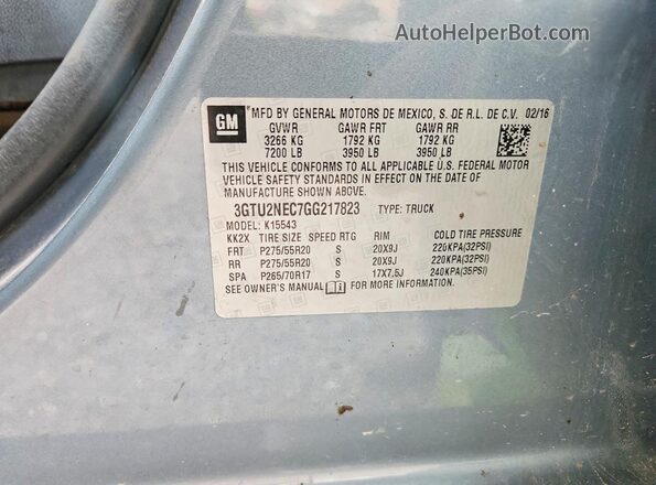 3GTU2NEC7GG217823 2016 GMC SIERRA Синий Вид подкапотного пространства