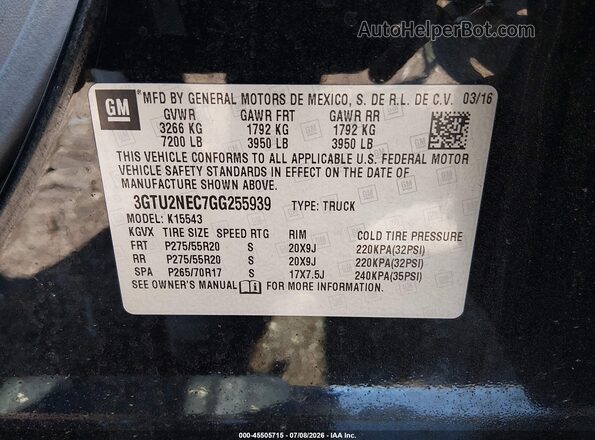 3GTU2NEC7GG255939 2016 GMC SIERRA Black Вид підкапотного простору