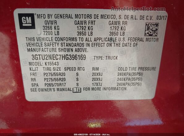 3GTU2NEC7HG396169 2017 GMC SIERRA Burgundy Engine compartment view