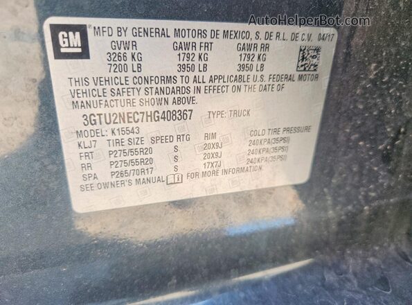 3GTU2NEC7HG408367 2017 GMC SIERRA Угольный Вид наклейки с VIN-кодом