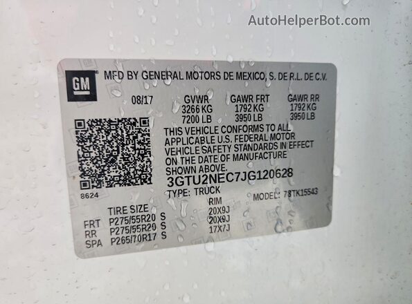 3GTU2NEC7JG120628 2018 GMC SIERRA White VIN sticker view